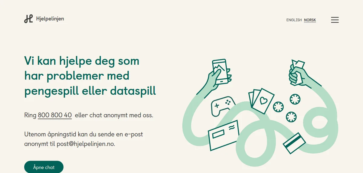 Grenser, pause og hjelp ligger i kontoinnstillingene hos operatøren