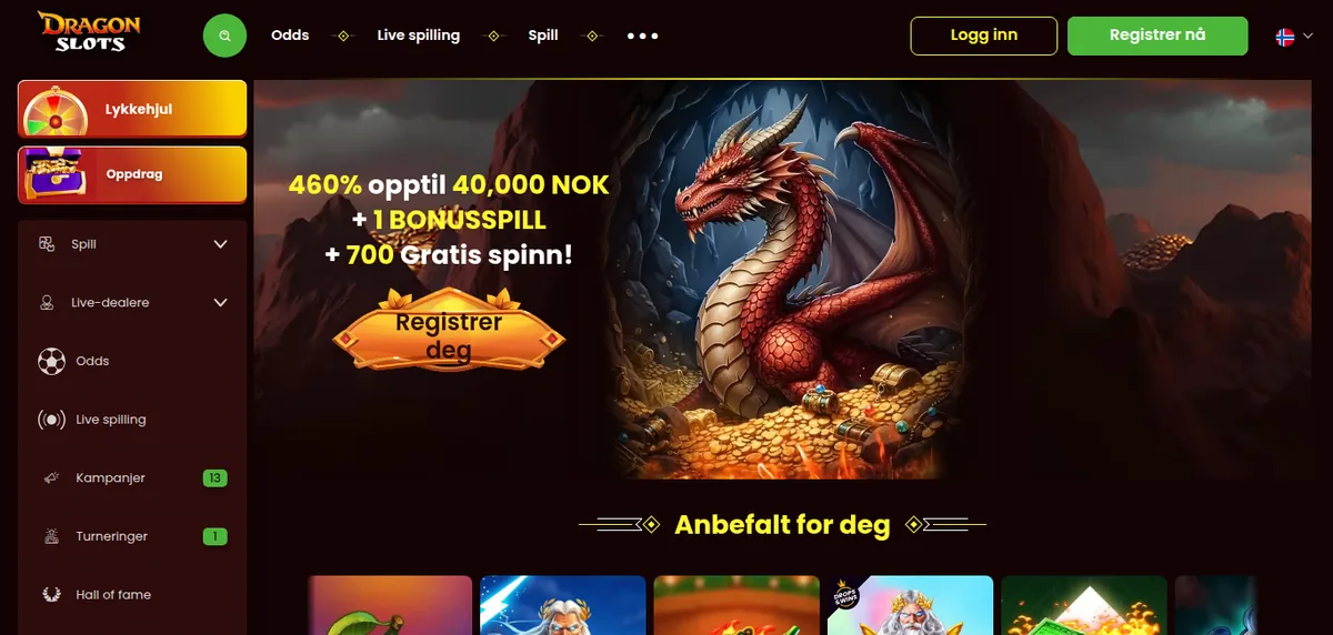 Lobbyen hos DragonSlots på norsk