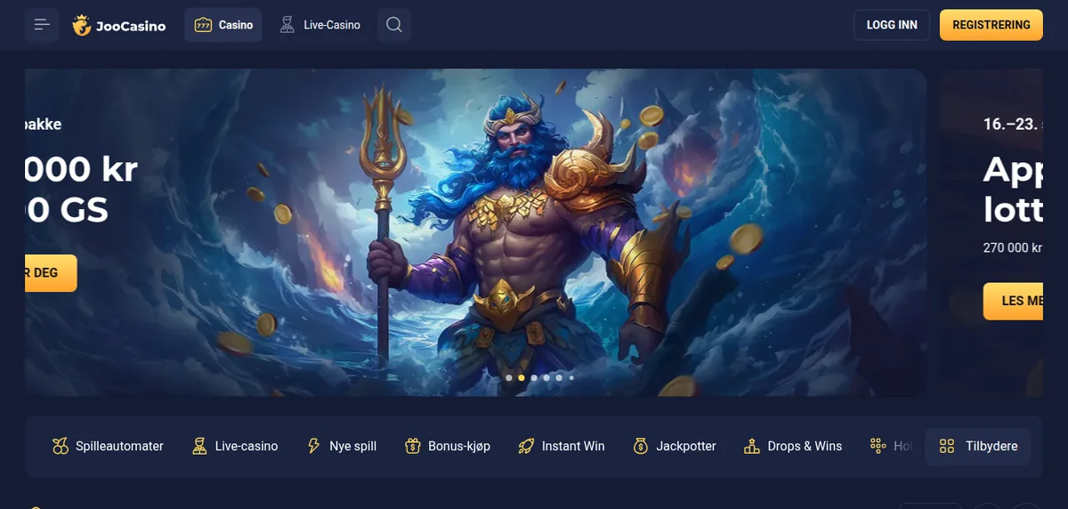 Joo Casino: forsiden slik den møter en norsk spiller