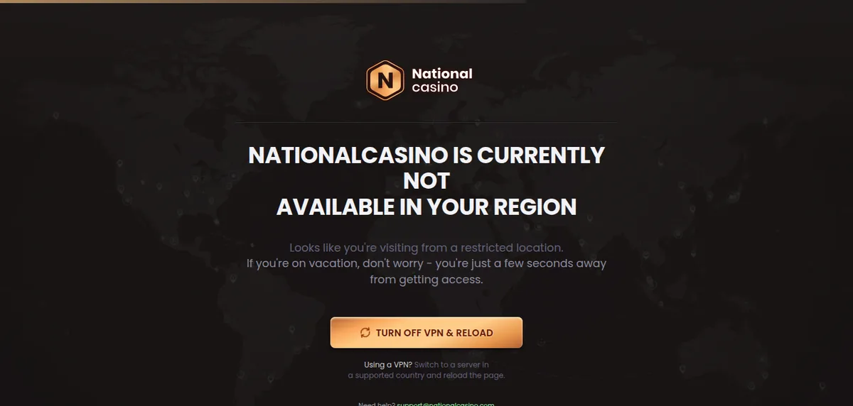 Spillutvalget hos National Casino slik det vises i nettleseren