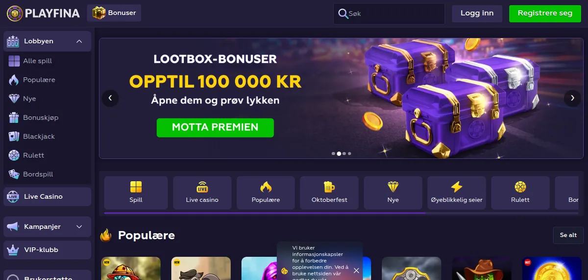 Lobbyen hos Playfina Casino, ett av casinoene i listen over