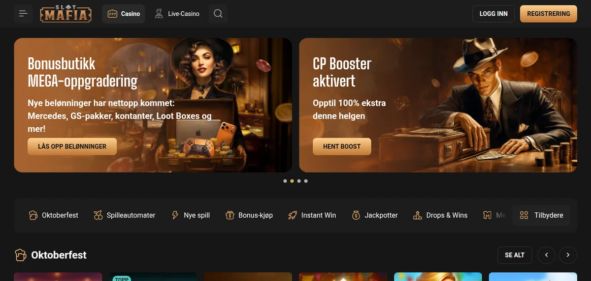 Lobbyen hos SlotsMafia Casino på norsk