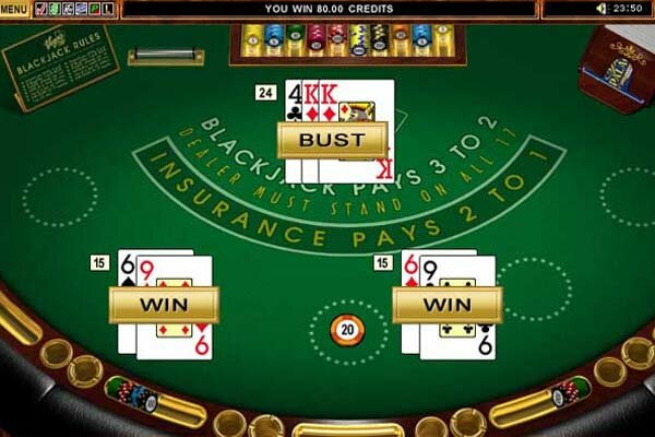 skjermdump av spin palace blackjack