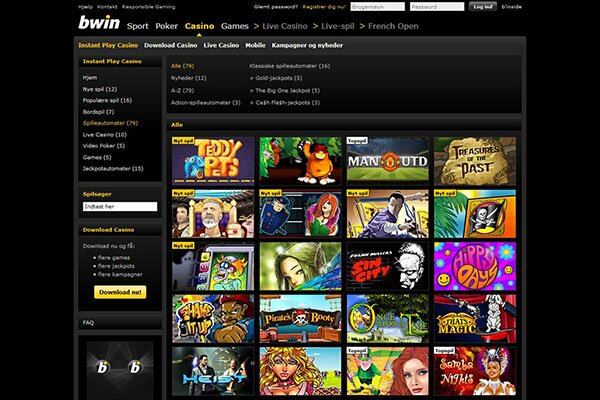 skjermdump av bwin spilleautomater