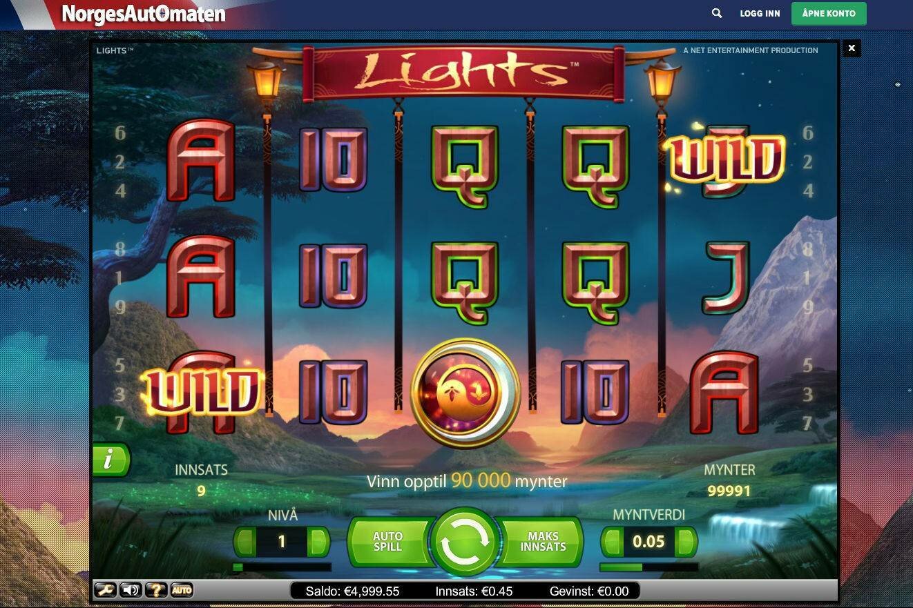 skjermdump fra norgesautomaten casino lights