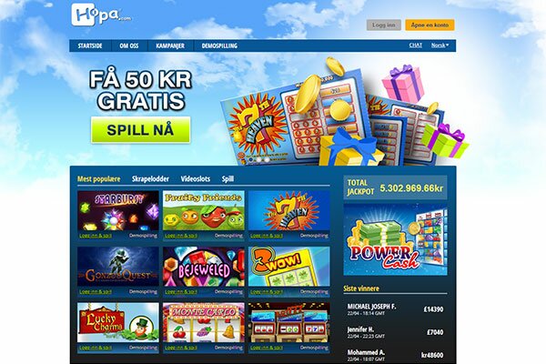 Hopa casino skjermdump hjemmeside